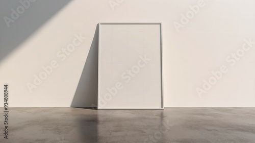 Large Blank Frame Leaning Against Wall with Ample Negative Space, Neutral Background for Poster or Banner Display