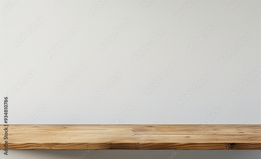 Fototapeta premium Wooden Shelf Against White Wall Background