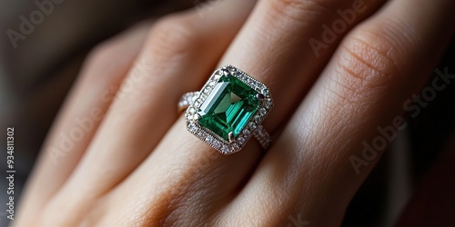 emerald engagement ring on hand