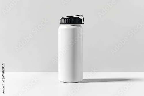 White Water Bottle with Black Lid and Handle