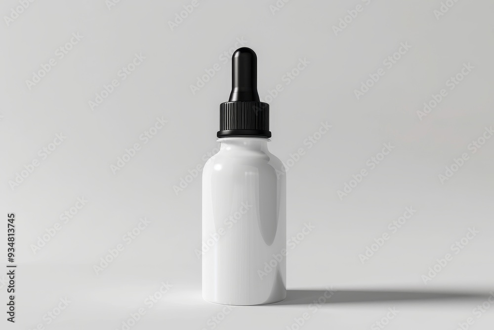 White Dropper Bottle with Black Cap on White Background White Dropper Bottle with Black Cap on White Background