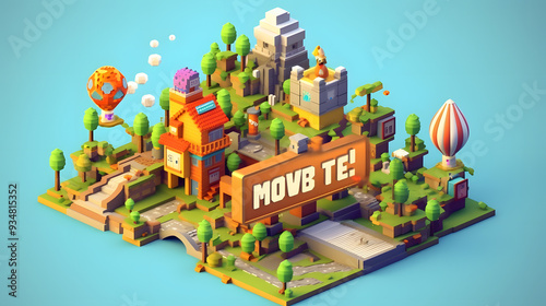 Fototapeta Main Menu game 3d pixel cartoon