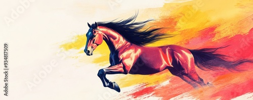 Wallpaper Mural A vibrant, artistic depiction of a strong horse in motion, showcasing its elegance and power against a colorful background. Torontodigital.ca