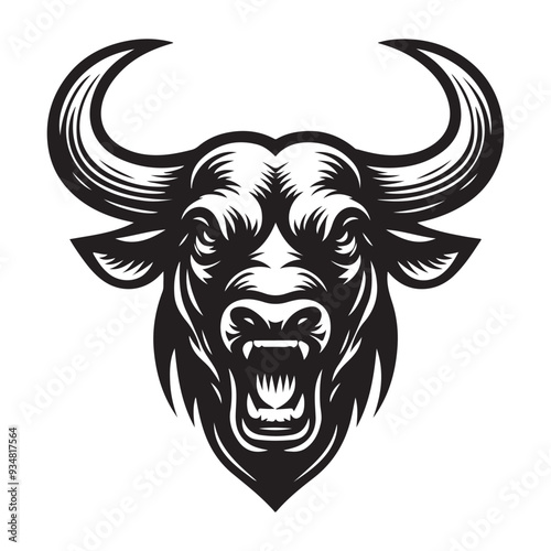 Line art of bull face roaring cartoon vector
