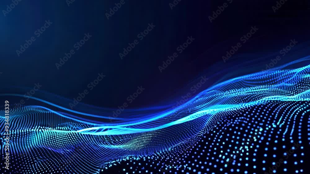 Abstract blue wave pattern with glowing dots creates a dynamic background suitable for digital themes and technology projects.