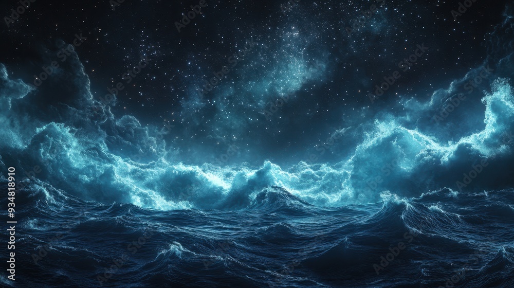 Fototapeta premium Celestial Seascape: Ocean Meeting the Stars