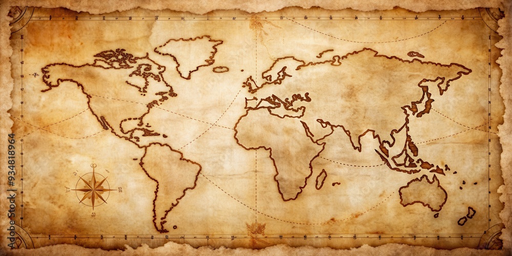 Old paper with a detailed pirate treasure map, pirate, treasure, map ...