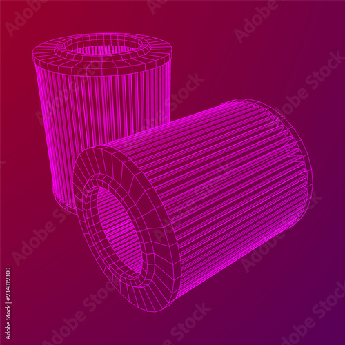 Car engine air filters. Auto spare part. Car care service maintenance. Wireframe low poly mesh vector illustration.