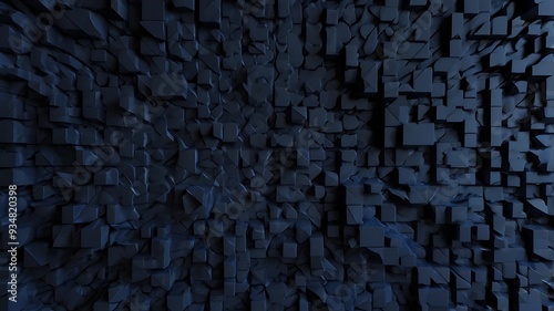 of a dark blue, three-dimensional, abstract pattern