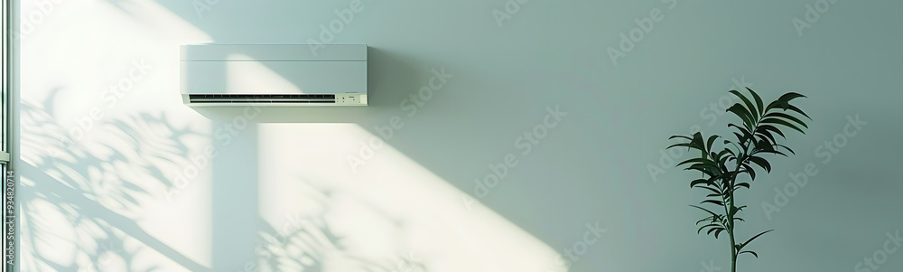 Air conditioner on white wall room interior background. Air conditioner on white wall room interior background.