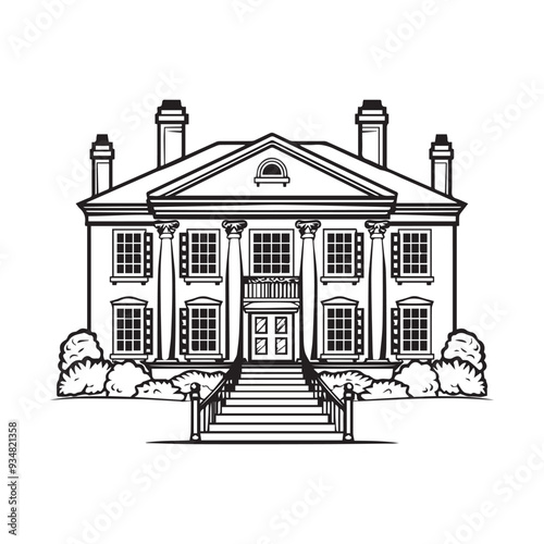 Building mansion house illustration isolated on white Background
