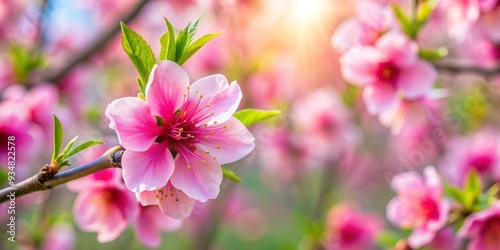 Vibrant pink peach flower blooming in garden