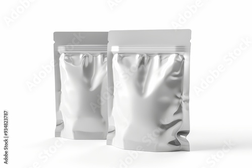 Two Empty Silver Stand-Up Pouches with Zipper Closure