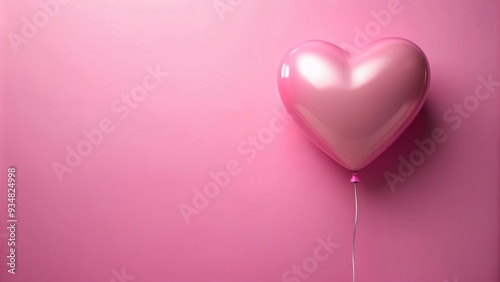 Pink heart-shaped balloon on pink background for minimalistic concept design