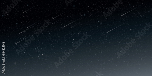 Night sky with falling meteorites and a lot of stars background graphic illustration. Shooting stars and stardust in the universe.
