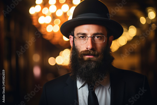 Man in fedora hat and glasses with a beard and mustache wearing a tie. Indoor portrait featuring a stylish gentleman. Accessories in black and brown hues.