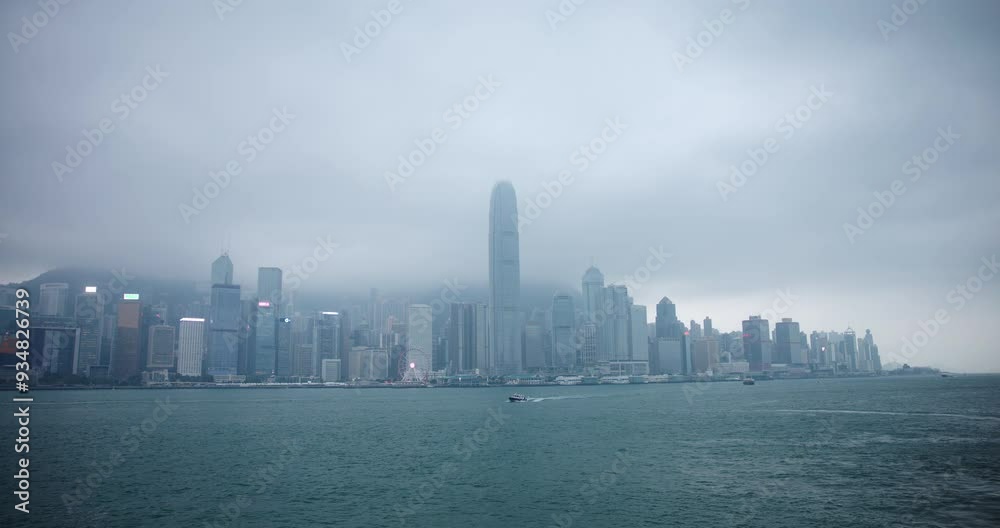 Panoramic View of Hong Kong Skyscrapers with Cloudy Sky Panoramic View of Hong Kong Skyscrapers with Cloudy Sky