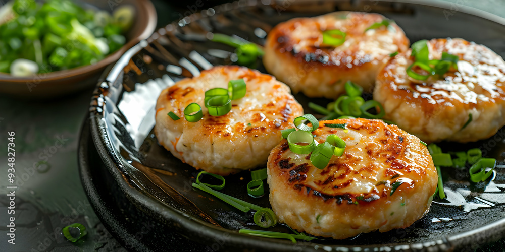 Delicious Fried Fish Cakes with Green Onions - Food Photography Delicious Fried Fish Cakes with Green Onions - Food Photography