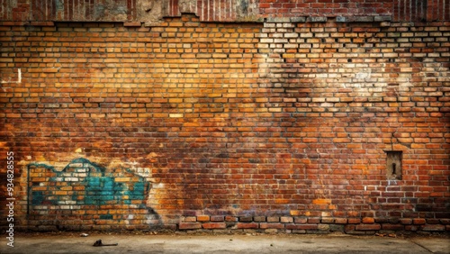 Old, weathered brick wall covered in grunge and graffiti , urban, texture, background, aged, distress, decay, vintage
