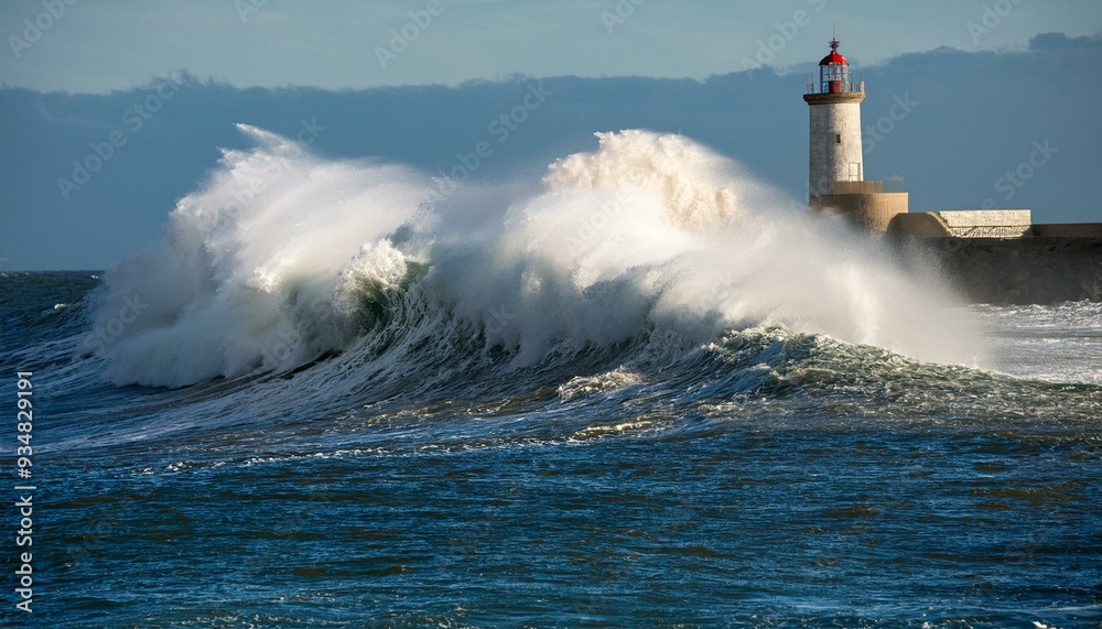 Huge wave crashing over a lighthouse Huge wave crashing over a lighthouse