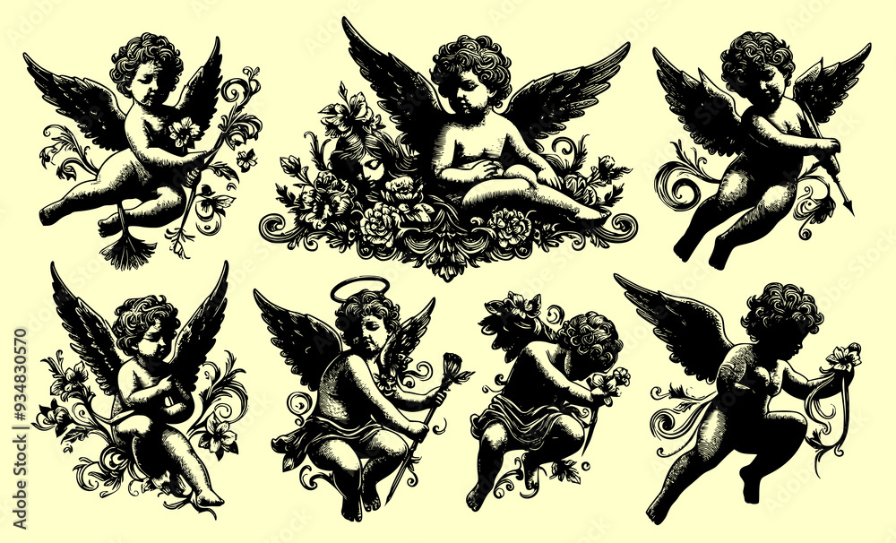 angel of love, Cherub with wings isolated on white, vector art, ready for card or invitation, save the date party. angel of love, Cherub with wings isolated on white, vector art, ready for card or invitation, save the date party.