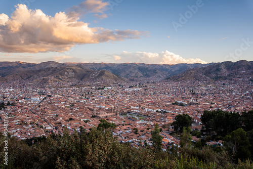 View of the city of Cusco from the Cristo Blanco viewpoint in Peru