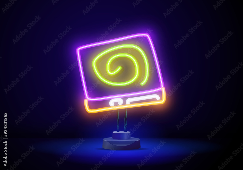 Glowing neon line Sleeping pill icon isolated on brick wall background. Colorful outline concept. Vector Glowing neon line Sleeping pill icon isolated on brick wall background. Colorful outline concept. Vector