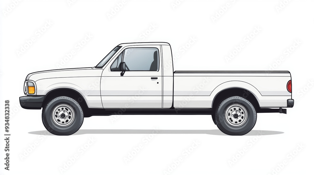 Vector template of a pickup truck isolated on a white background. All elements are organized into groups on separate layers for easy customization and editing. Vector template of a pickup truck isolated on a white background. All elements are organized into groups on separate layers for easy customization and editing.