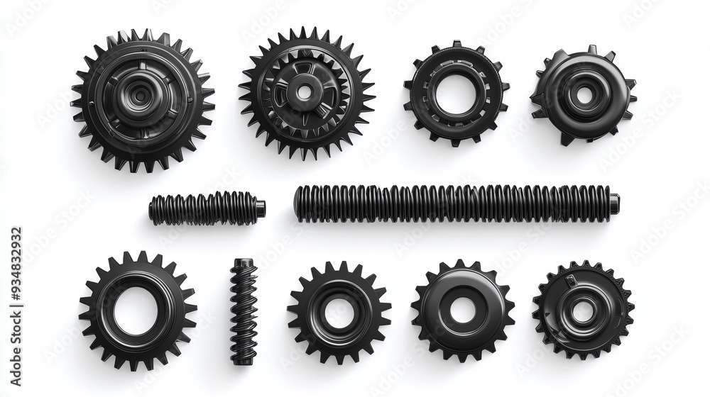 A set of pinions and gears isolated on a white background, perfect for machinery and mechanical design applications. A set of pinions and gears isolated on a white background, perfect for machinery and mechanical design applications.