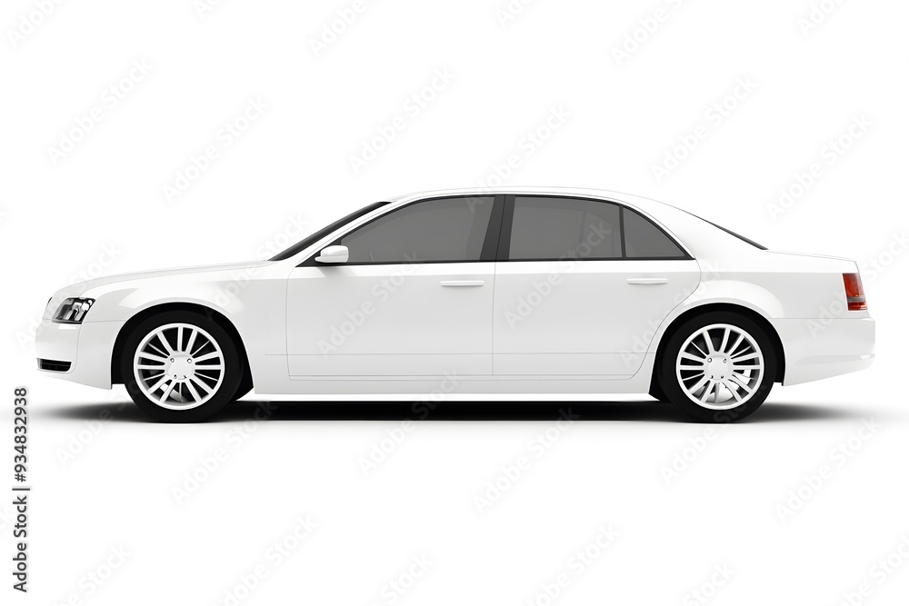 Shiny silver sports car isolated on white background, perfect for automotive or 3D design projects Shiny silver sports car isolated on white background, perfect for automotive or 3D design projects