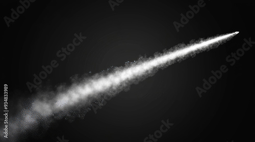 Realistic 3D vector design elements of plane smoke trails, featuring white contrails from an airplane or rocket. Includes both straight and curved vapor tracks, ideal for creating a sky spray effect, 