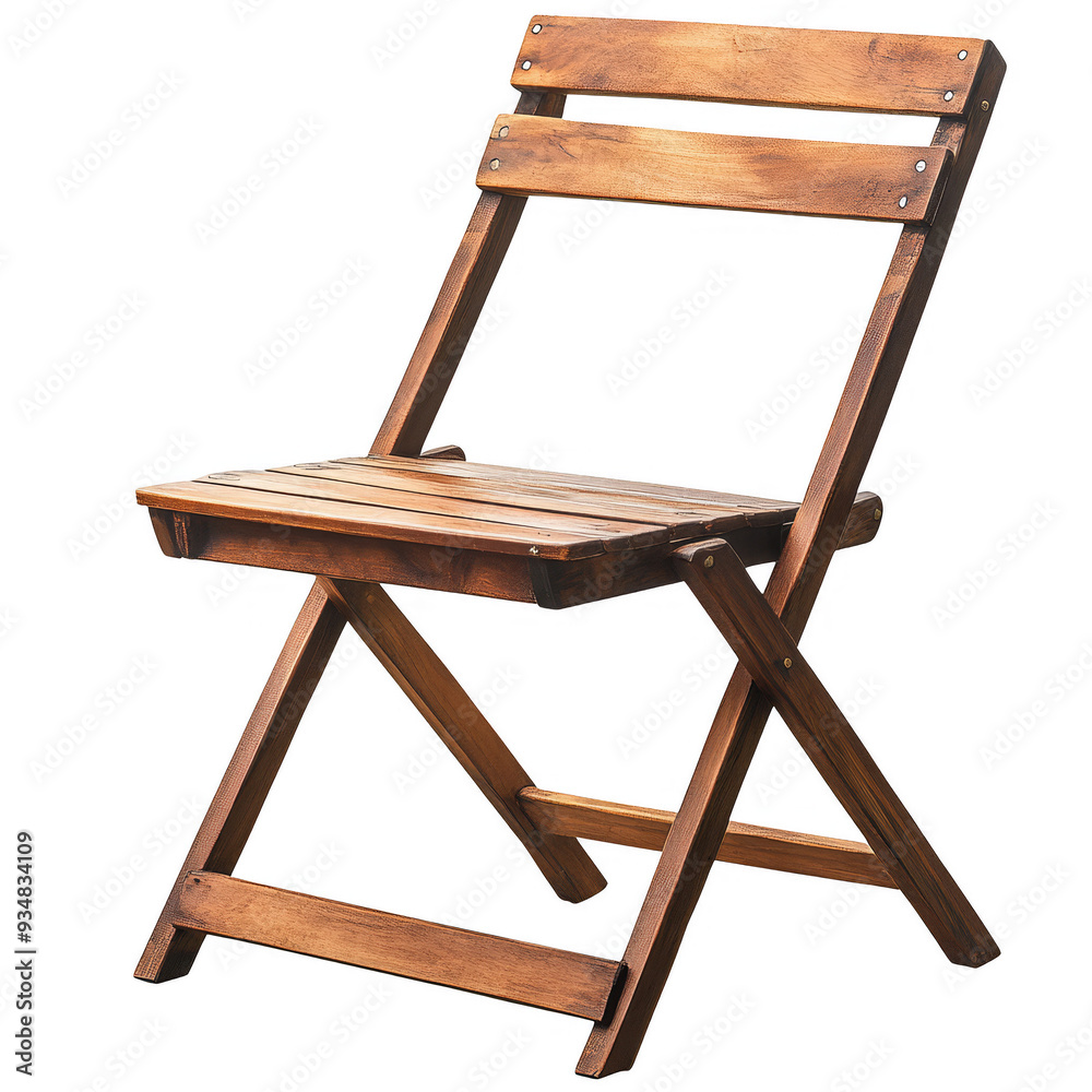A rustic wooden folding chair isolated on a black background. The chair is made of natural wood and has a simple design. A rustic wooden folding chair isolated on a black background. The chair is made of natural wood and has a simple design.