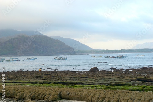 The beautiful panorama of Papuma Beach or Malikan White Sand in Jember photo