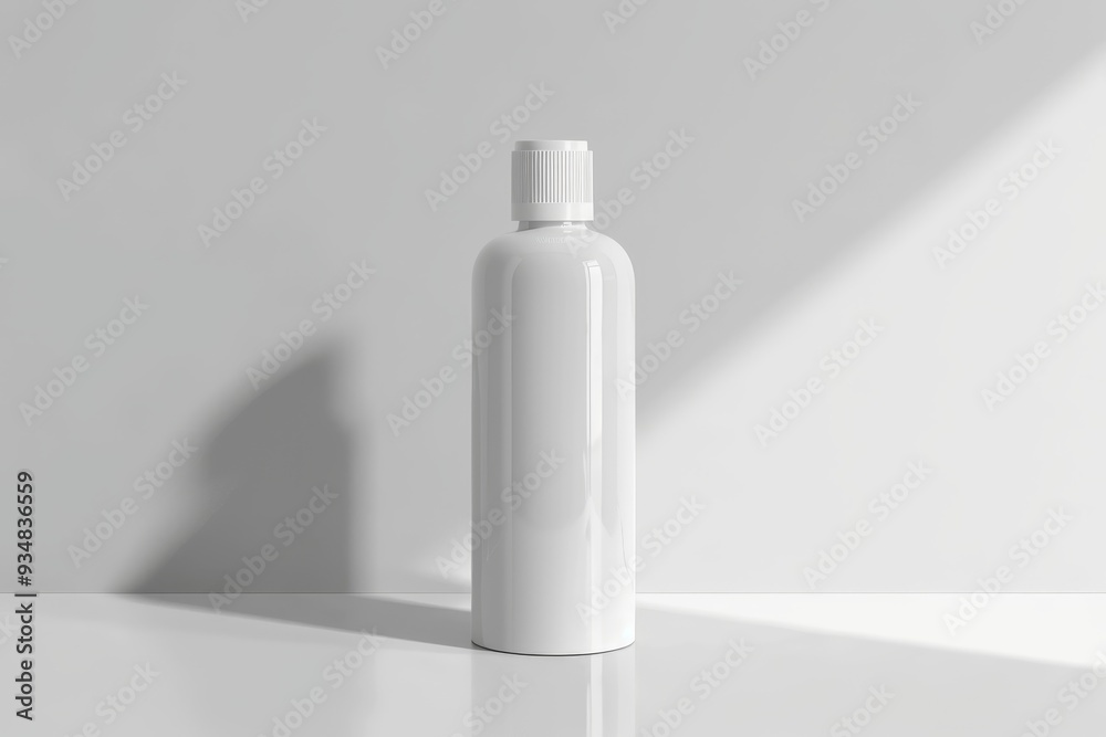 White Plastic Bottle with a White Cap on a White Surface White Plastic Bottle with a White Cap on a White Surface