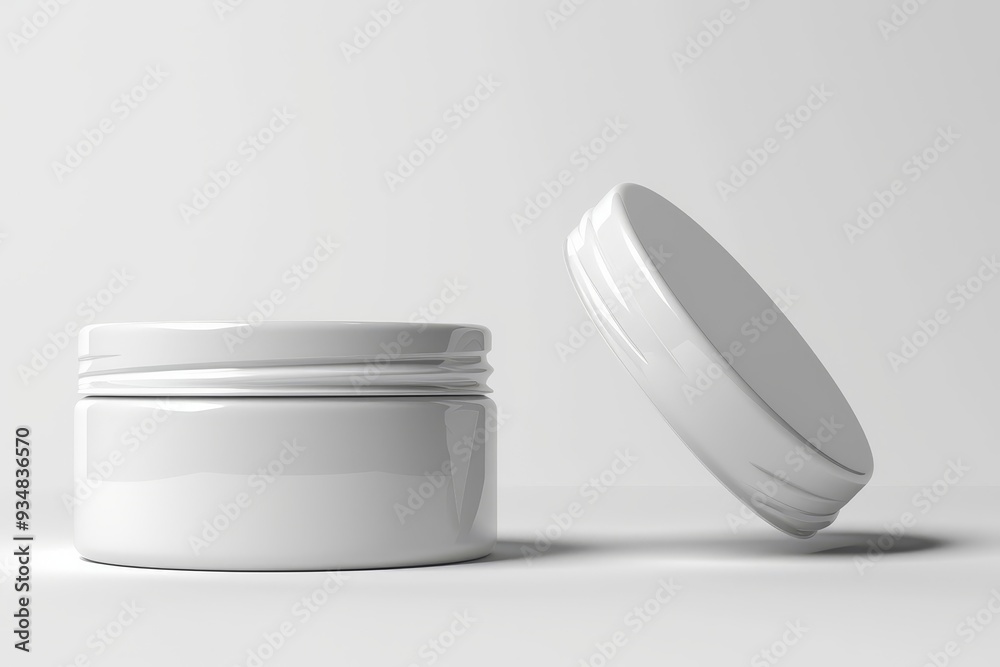 White Jar with Lid Open on a White Surface White Jar with Lid Open on a White Surface