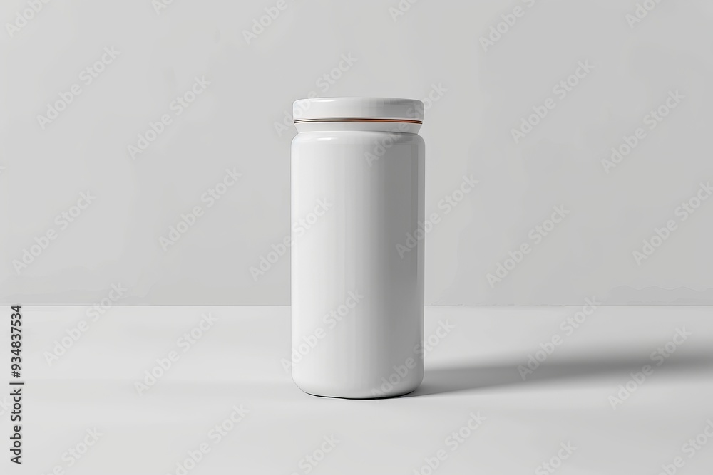 White Plastic Bottle with Orange Stripe on a White Background White Plastic Bottle with Orange Stripe on a White Background