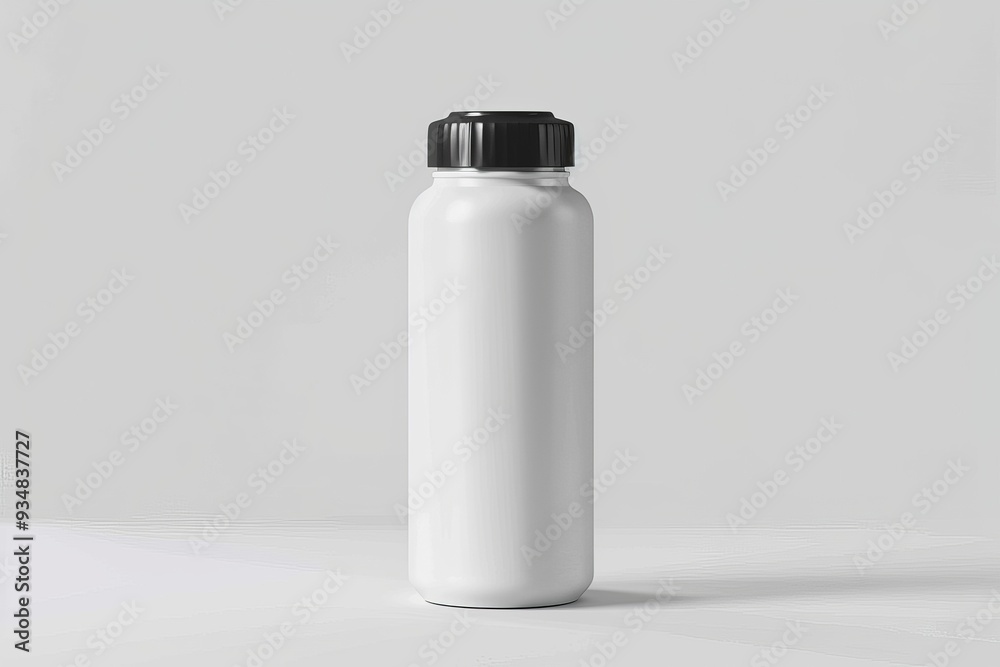 White Bottle with Black Lid on a White Surface White Bottle with Black Lid on a White Surface