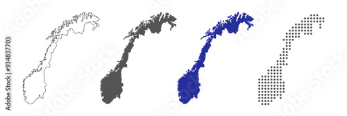 Norway map in outline, grey color, blue color, dotted style.