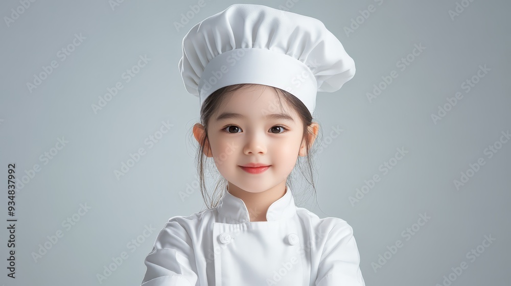 Cute Little Girl Chef in White Uniform and Hat Cute Little Girl Chef in White Uniform and Hat