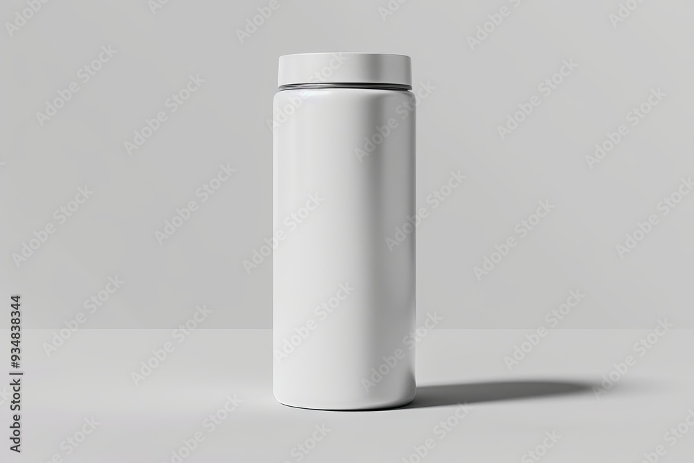 White Cylindrical Bottle with Silver Lid on a White Surface White Cylindrical Bottle with Silver Lid on a White Surface