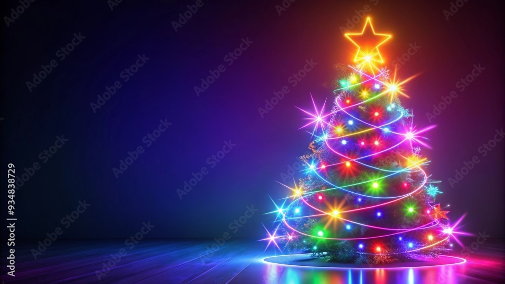 Vibrant neon Christmas tree with festive glowing lights and empty space for text Vibrant neon Christmas tree with festive glowing lights and empty space for text