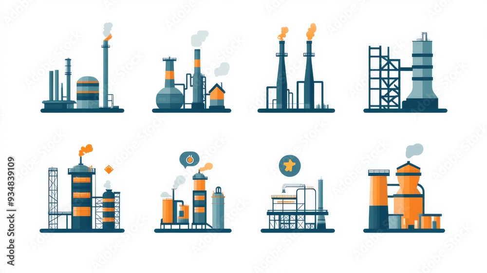 Refinery factory icons and symbols for industrial design, also suitable as a logo idea. Refinery factory icons and symbols for industrial design, also suitable as a logo idea.