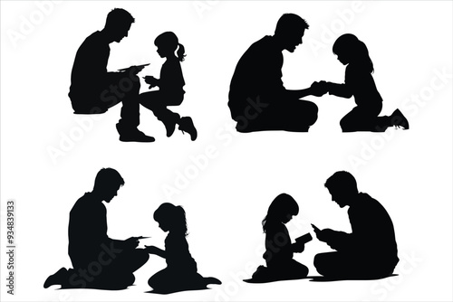 Father plays with a small baby happy moment silhouette on a white background, happy fathers day silhouette