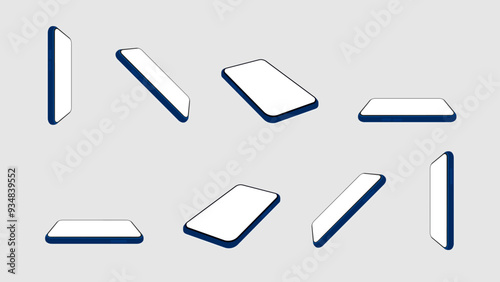 Minimalist Style 3D Smartphone Mockup Set. Modern Smart Mobile Phone Mockup in Different Angles with Blank Screen. Vector.