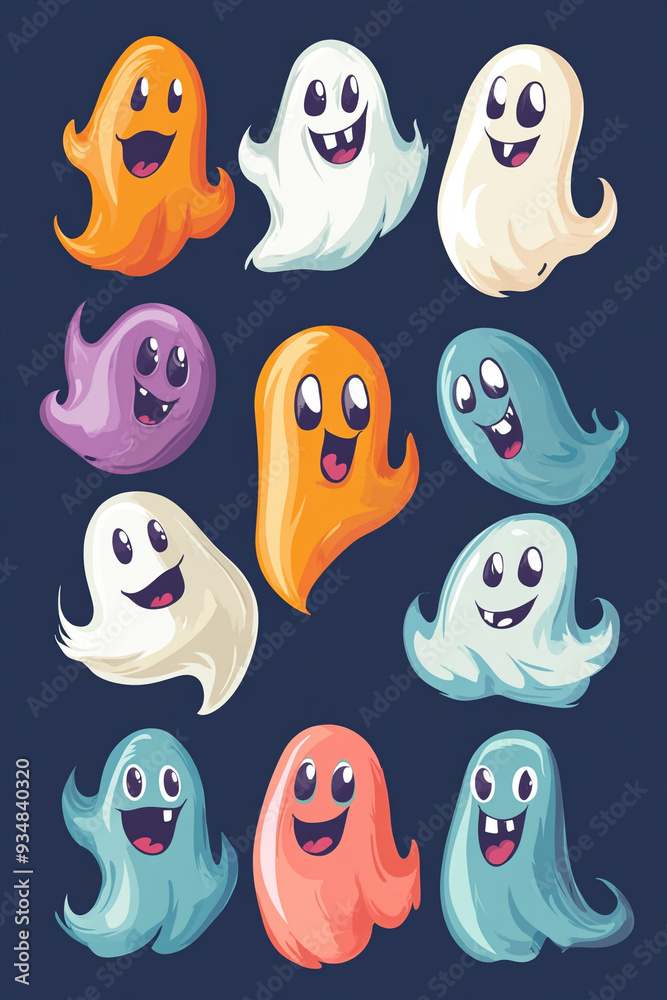 Set of funny cute ghosts Scary magic, Halloween. Set of funny cute ghosts Scary magic, Halloween.