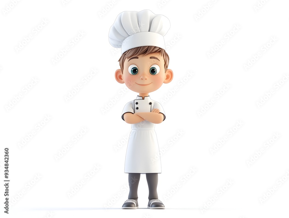 3D Animation of a Skilled Young Chef Wearing a Uniform Standing at the Center of a White Background Ready to Take on the Culinary World 3D Animation of a Skilled Young Chef Wearing a Uniform Standing at the Center of a White Background Ready to Take on the Culinary World