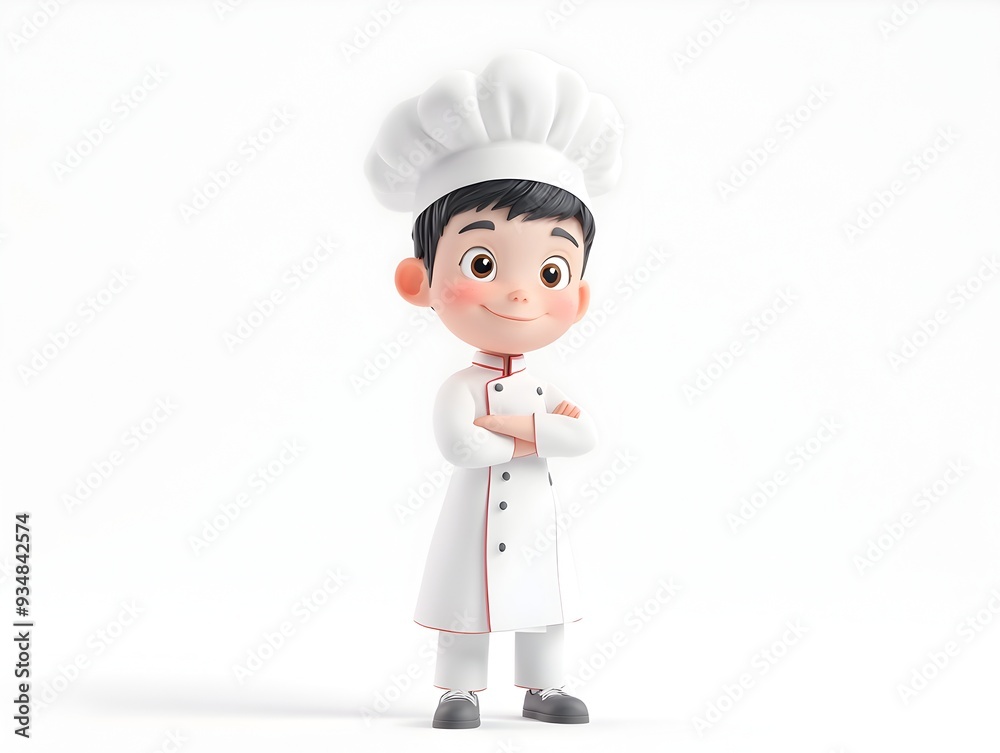 Highly detailed 3D animated rendering of a young boy wearing a chef s uniform standing at the center of a white background with no shadow Suitable for culinary cooking and food related content Highly detailed 3D animated rendering of a young boy wearing a chef s uniform standing at the center of a white background with no shadow Suitable for culinary cooking and food related content