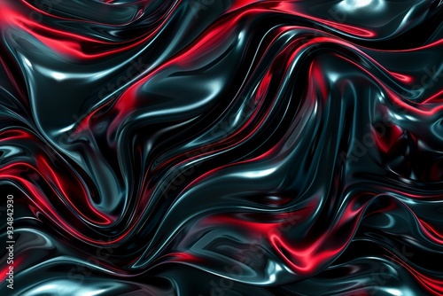 Abstract Swirling Dark and Red Shiny Fabric photo