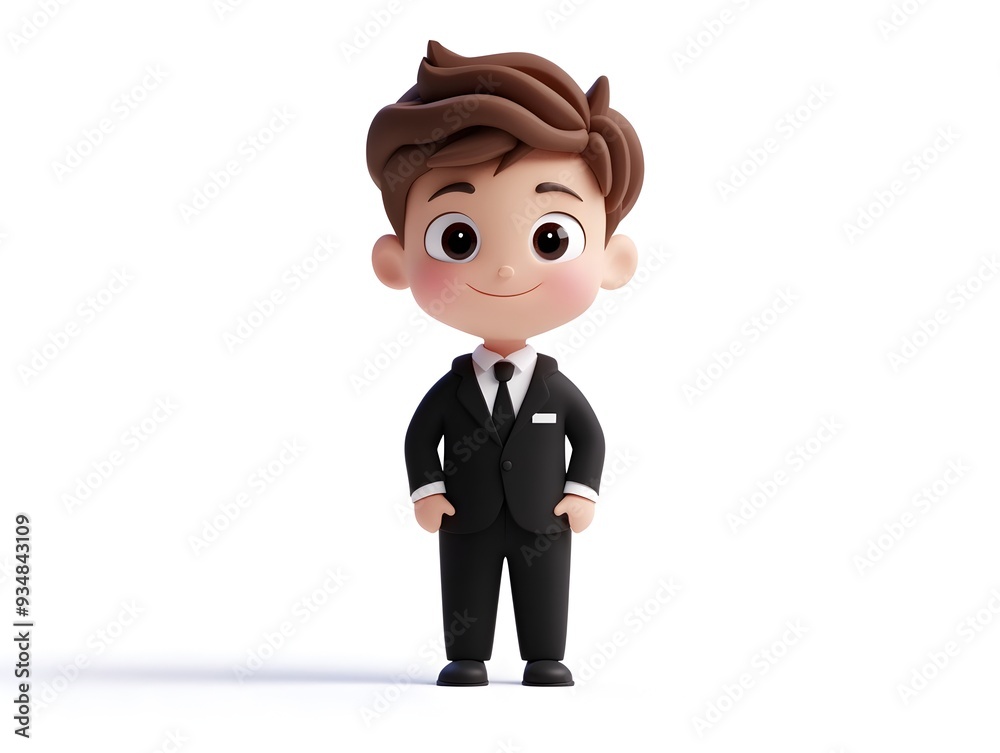 Full Body 3D Animation of a Young Boy Wearing a Formal Lawyer Uniform Standing Upright at the Center of a White Isolated Background Rendered 3D Character Model in a Professional Elegant Pose Full Body 3D Animation of a Young Boy Wearing a Formal Lawyer Uniform Standing Upright at the Center of a White Isolated Background Rendered 3D Character Model in a Professional Elegant Pose