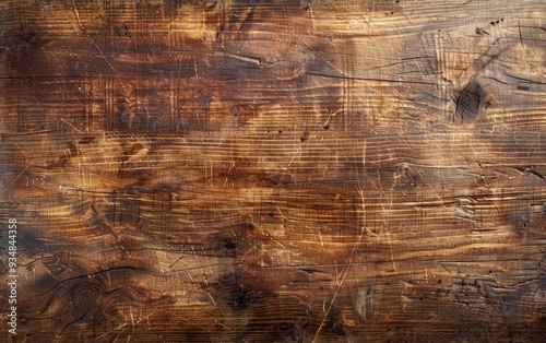 Close-Up View of Weathered Wood Grain with Knots and Scratches photo